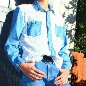 Long Sleeve Polo Shirt with lace pattern